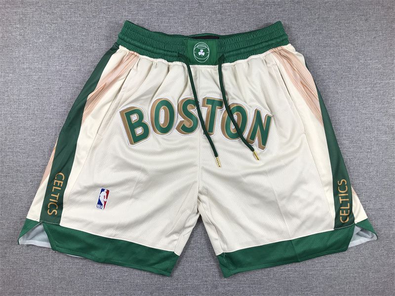 2025 Men NBA Boston Celtics Shorts Cream style 2